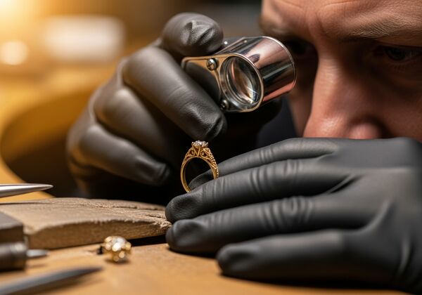 Expert jeweler examining gold craftsmanship